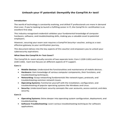 Unleash your IT potential Demystify the CompTIA A+ test!