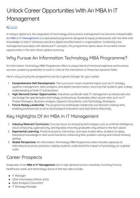 Unlock Career Opportunities With An MBA In IT Management