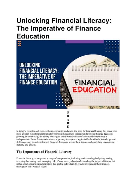 Unlocking Financial Literacy: The Imperative of Finance Education | PDF