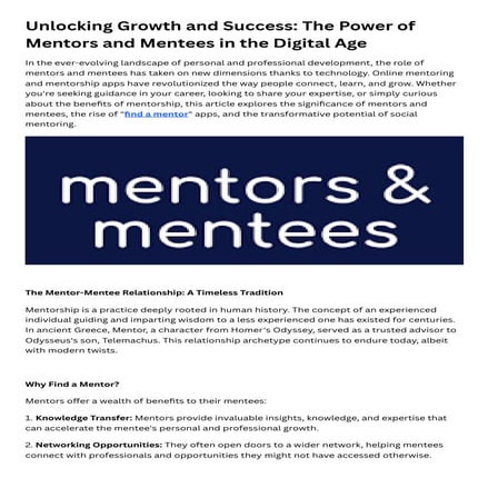 Unlocking Growth and Success The Power of Mentors and Mentees in the Digital ...