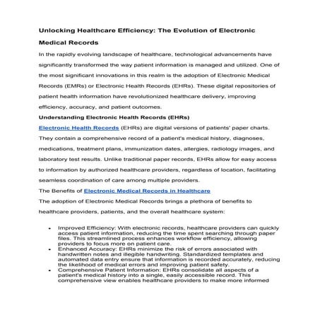 Unlocking Healthcare Efficiency: The Evolution of Electronic Medical Records
