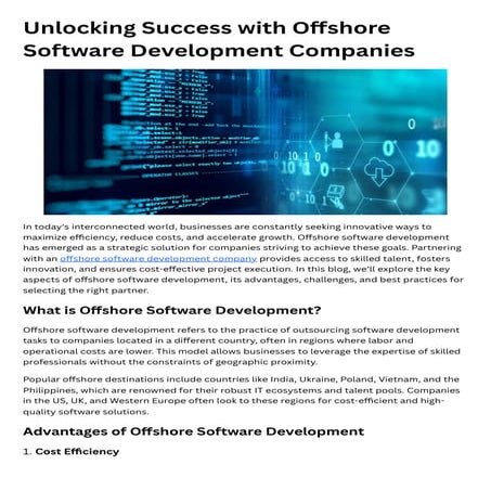 Unlocking Success with Offshore Software Development Companies