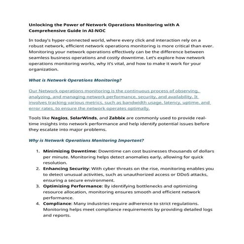 Unlocking the Power of Network Operations Monitoring with A Comprehensive Gui...