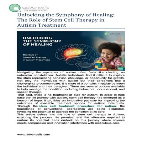 The Role of Stem Cell Therapy in Autism Treatment
