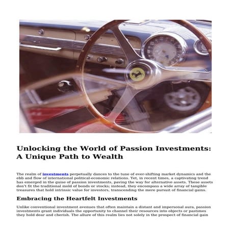Unlocking the World of Passion Investments: A Unique Path to Wealth
