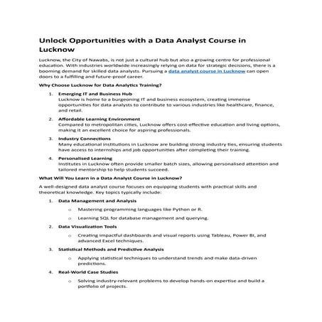 Unlock Opportunities with a Data Analyst Course in Lucknow