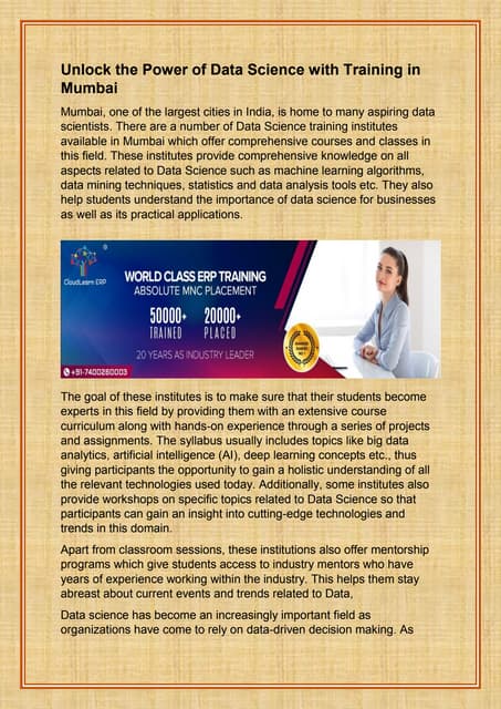 Unlock The Power Of Data Science With Training In Mumbai Pdf Unlock The Power Of Data Science With Training In Mumbai Pdf
