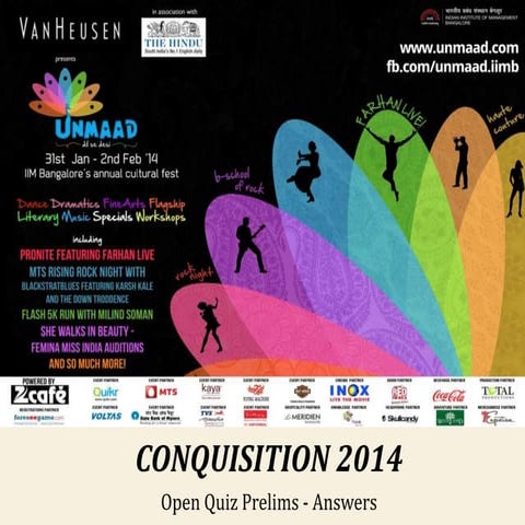 Unmaad 2014 Open Quiz at IIM Bangalore - Prelims with Answers