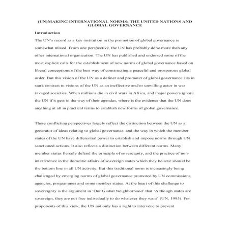 (Un)marking International Norms the UN and Global Governance