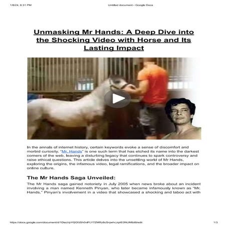 Unmasking Mr Hands-A Deep Dive into the Shocking Video with Horse 