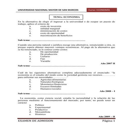 Preguntas de examen de admision UNMSM