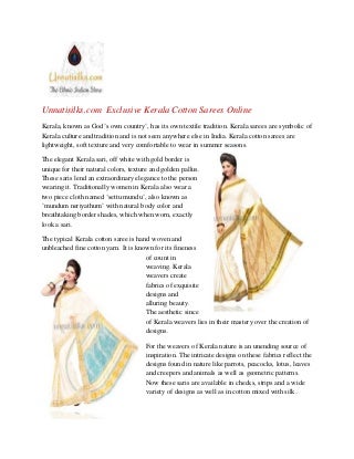 Unnatisilks kerala cotton sarees online