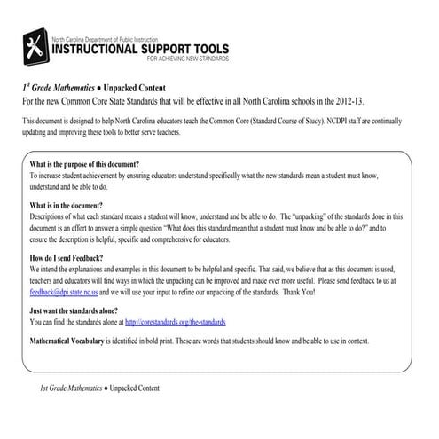 Common Core Unpacked Grade 1