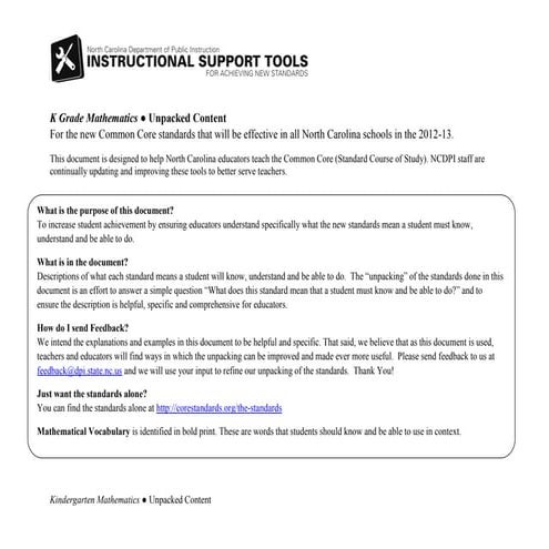 Math Common Core Unpacked kindergarten
