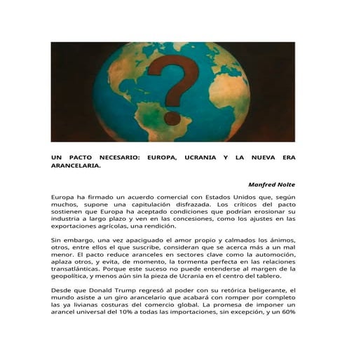 UN PACTO NECESARIO: EUROPA, UCRANIA Y LA NUEVA ERA ARANCELARIA.