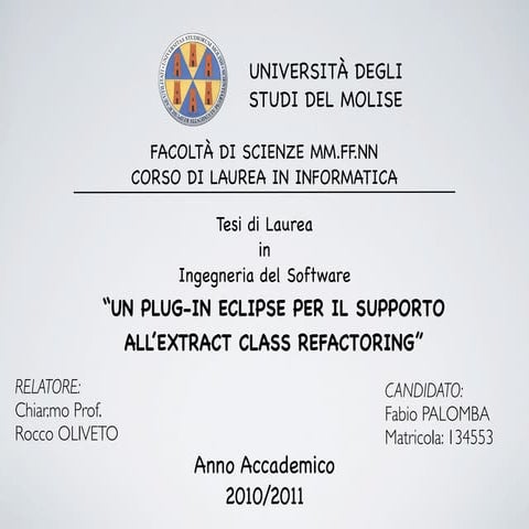 Un plug-in Eclipse per il supporto all'Extract Class Refactoring