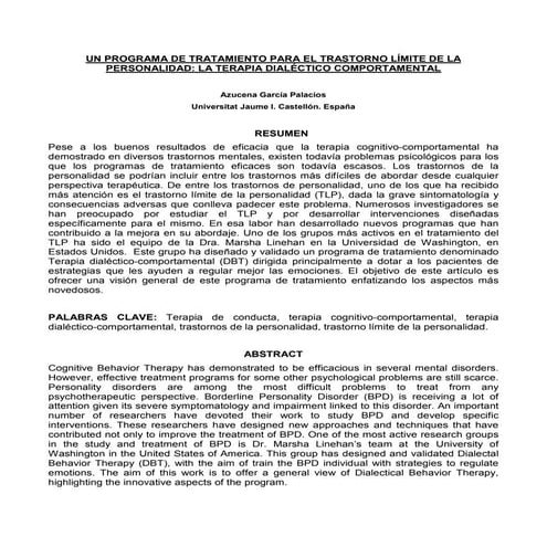 Un programa de tratamiento para el trastorno limite de la personalidad. la te...