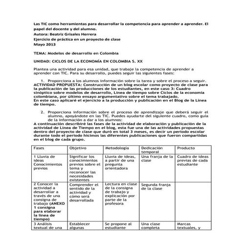 Un proyecto de clase, tic y aprender a aprender