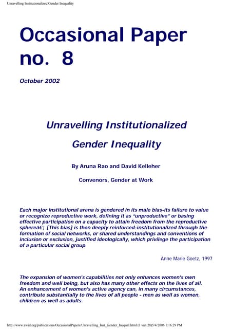 Article: Unravelling Institutionalized Gender Inequality
