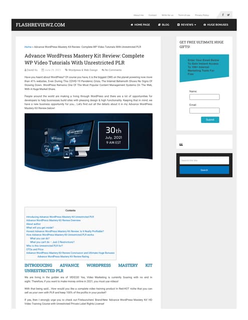 Unrestricted plr advance word press mastery kit