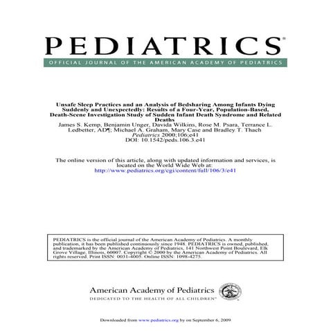 Unsafe Sleep Practices And An Analysis Of Bedsharing Among Infants Dying Sudd...