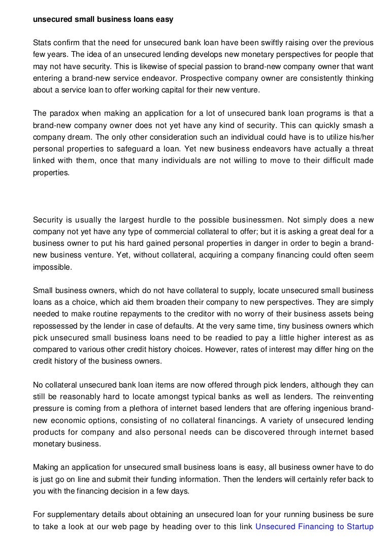 Unsecured Small Company Loans Easy Financing Without Collateral