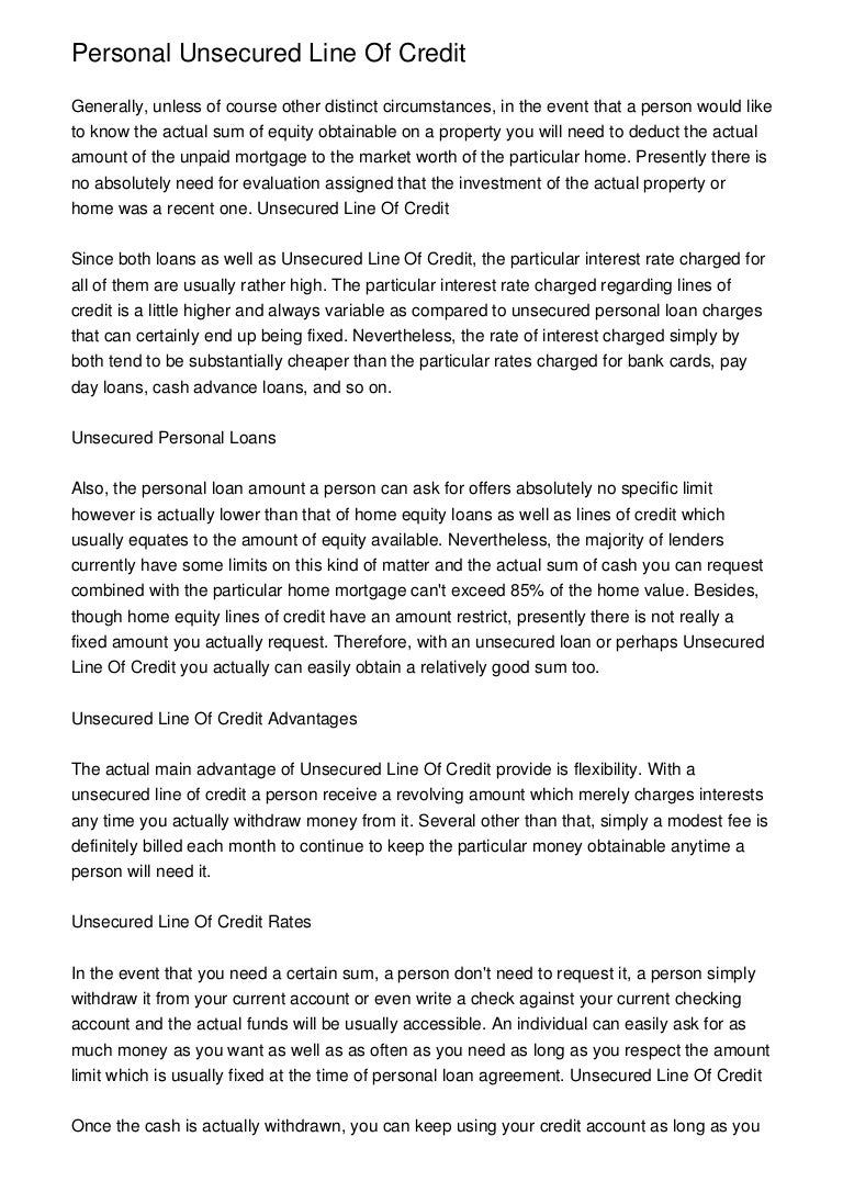 Personal Unsecured Line Of Credit