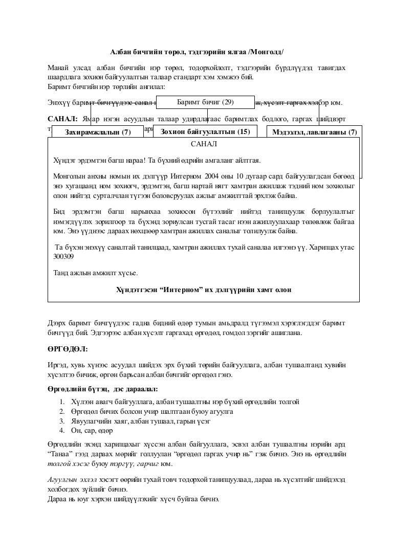 Албан бичгийн төрөл, тэдгээрийн ялгаа /Монголд/