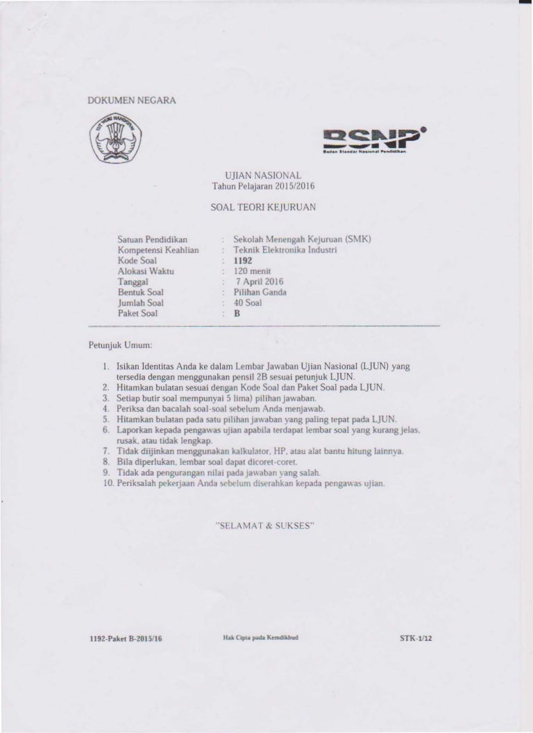 Un Smk Teori Kejuruan Elektronika Industri 2015 2016