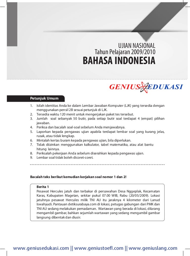 Download Soal UN Bahasa Indonesia SMP 2009 2020 Download Soal UN Bahasa Indonesia SMP 2009 2020