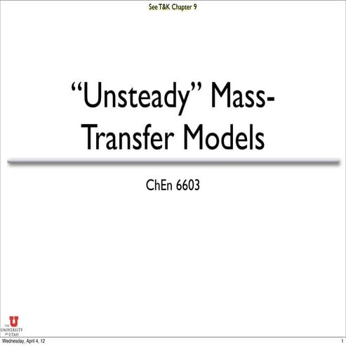 Fundamentals of Momentum, Heat and Mass Transfer | 6th  Edition UnsteadyModel...