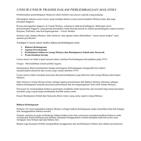Unsur unsur tradisi dalam perlembagaan malaysia