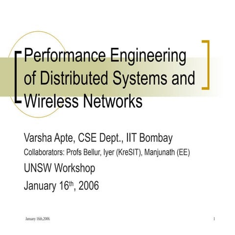 Performance Engineering of Distributed Systems and Wireless Networks