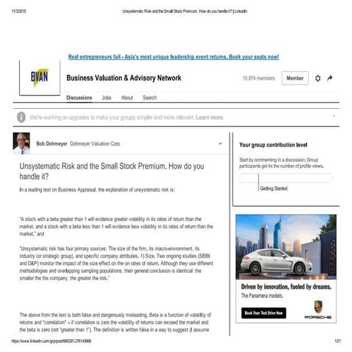 Unsystematic risk and the small stock premium how do you handle it  linked in