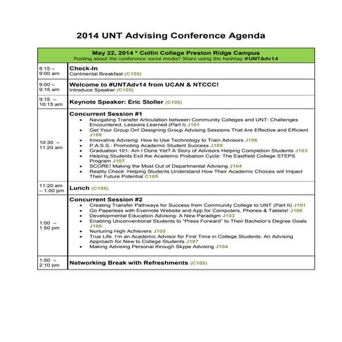 #UNTAdv14 Advising Conference Agenda