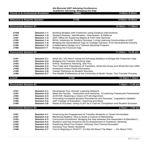 2012 UNT Advising Conference Session Rooms & Mapap