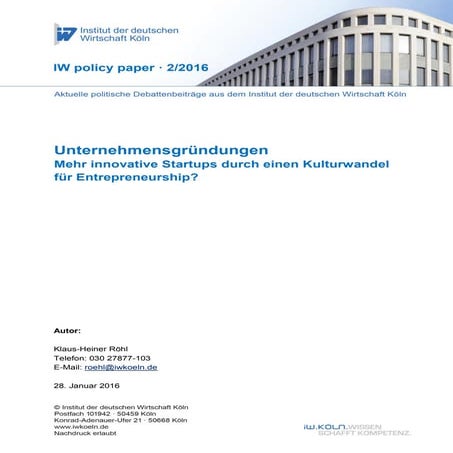 Unternehmensgründungen – Mehr innovative Startups durch einen Kulturwandel für Entrepreneurship?