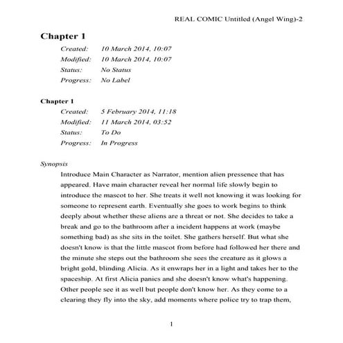 Untitled (angel wing) new chapter one rough draft script