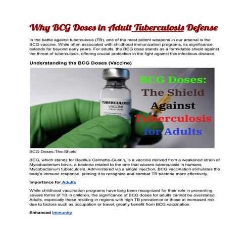 BCG Doses: The Shield Against Tuberculosis for Adults | PDF
