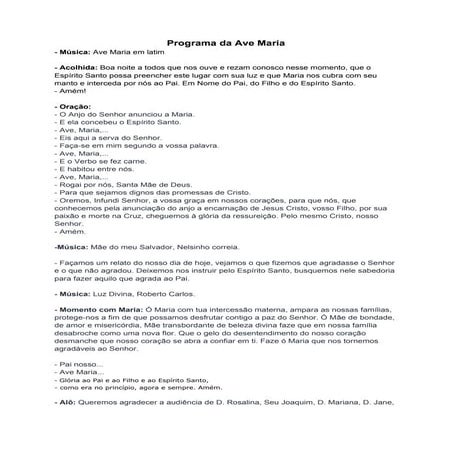 Programa da Ave Maria 01/11/2010 | PDF