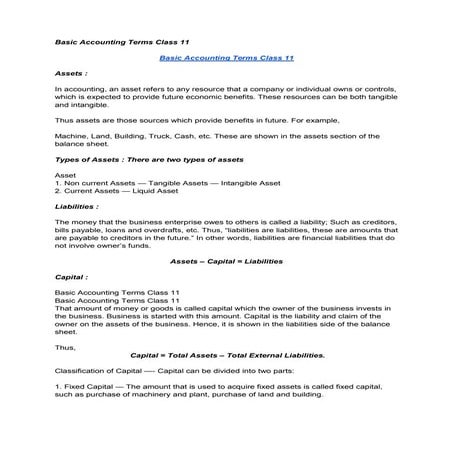 Basic Accounting Terms Class 11 | PDF