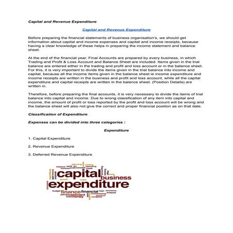 Capital and Revenue Expenditure