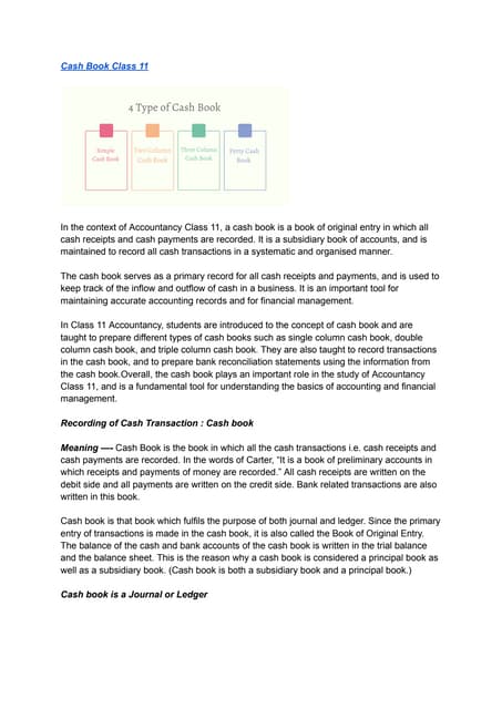 Cash Book Class 11