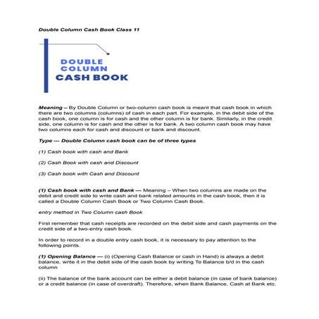 Double Column Cash Book Class 11