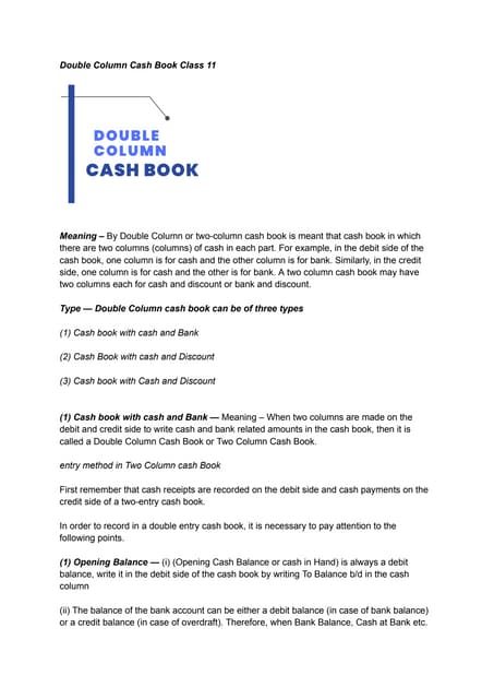 Double Column Cash Book Class 11