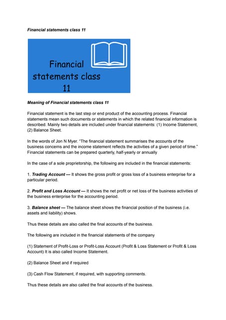 Financial statements class 11
