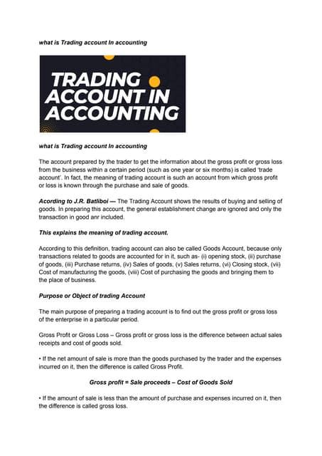 what is Trading account In accounting