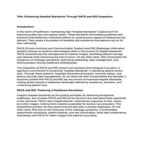 Enhancing Hospital Standards Through PACS and RIS Integration | PDF