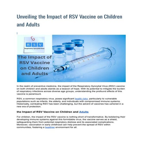 The Impact of RSV Vaccine on Children and Adults | PDF