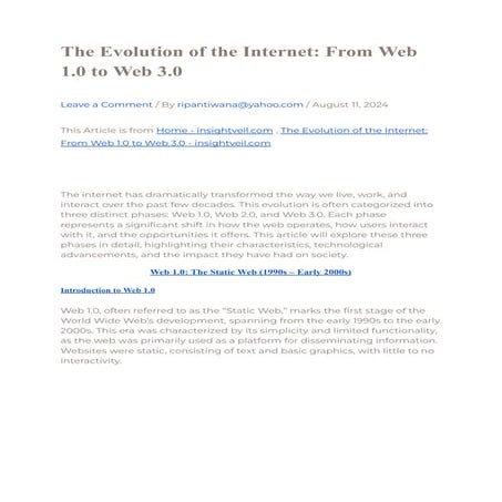 The Evolution of the Internet: From Web 1.0 to Web 3.0